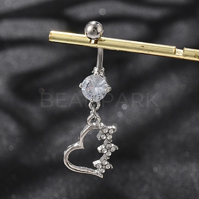 Alloy Crystal Rhinestone Dangle Curved Barbell Belly Rings LS-AJEW-R007-04P-04-1