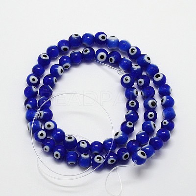 Handmade Evil Eye Lampwork Round Bead Strands X-LAMP-L055-8mm-06-1