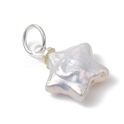 Natural Nucleated Baroque Keshi Pearl Star Charms with 304 Stainless Steel Findings PALLOY-JF05004-1