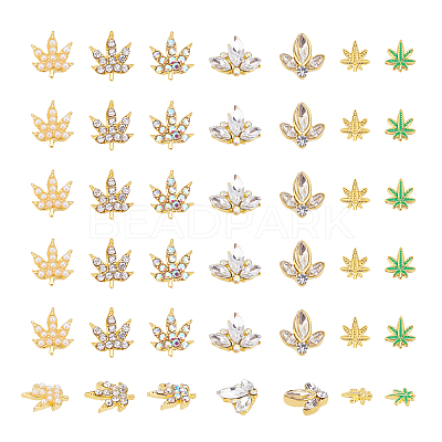 7-style Custom Maple Leaf Alloy Rhinestone Nail Art Studs Cabochons MRMJ-WH0072-74-1