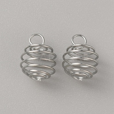 Stainless Steel Spiral Bead Cage Pendants STAS-WH0016-57P-1