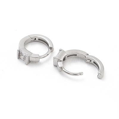 Square Rack Plating Brass with Clear Cubic Zirconia Hoop Earrings for Women EJEW-G409-05P-1