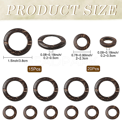35Pcs Wood Jewelry Findings Coconut Linking Rings COCO-YW0001-01-1