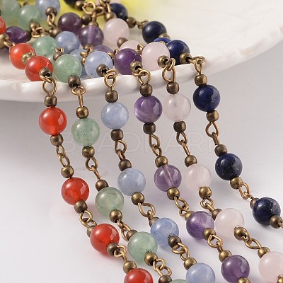 Round Natural Gemstone Handmade Beaded Chains AJEW-JB00185-1