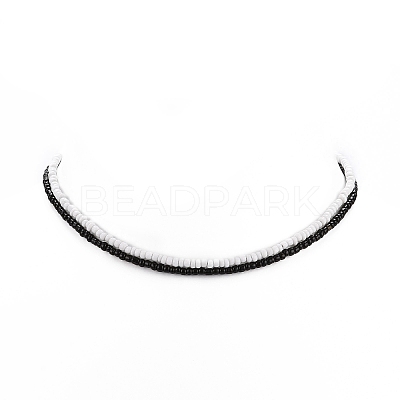 2 Pcs 2 Colors Black & White Glass Seed Beaded Necklaces Set NJEW-FZ00003-1