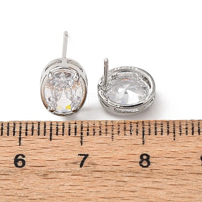 Brass Micro Pave Clear Cubic Zirconia Stud Earrings EJEW-C174-02E-P-1