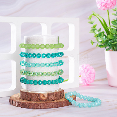 6Pcs 6 Styles 8mm Glass Round Beaded Stretch Bracelet Sets BJEW-TAC0025-1