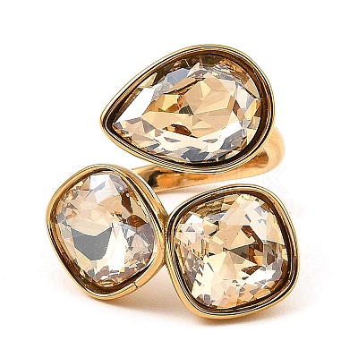 Teardrop & Square Glass Open Cuff Rings RJEW-G289-01G-07-1