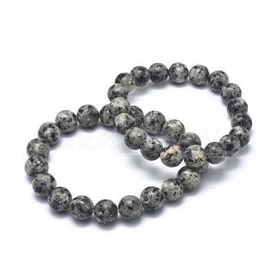 Natural Sesame Jasper/Kiwi Jasper Bead Stretch Bracelets X-BJEW-K212-B-033-1