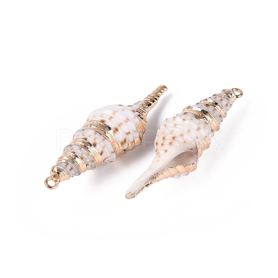 Electroplate Natural Sea Shell Pendants SSHEL-Q100-08KCG-1