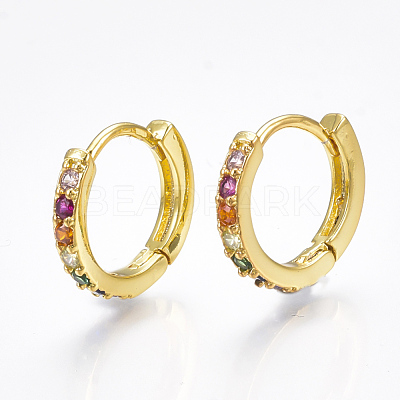 Brass Micro Pave Cubic Zirconia Huggie Hoop Earrings EJEW-S201-40G-1
