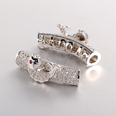 Brass Micro Pave Cubic Zirconia Curved Tube Beads LS-ZIRC-J004-17P-1
