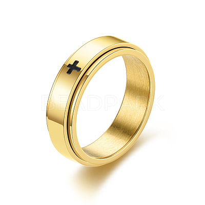 Cross Pattern 304 Stainless Steel Rotatable Finger Rings FS-WGAA8E6-12-1