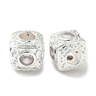 Brass Cubic Clear Zirconia European Beads KK-A254-13S-02-1