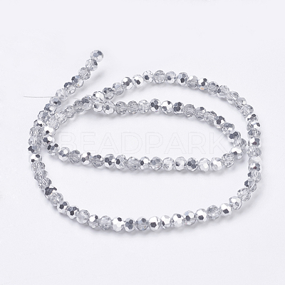 Faceted(32 Facets) Round Half Plated Electroplate Glass Beads Strands X-EGLA-J042-4mm-H02-1