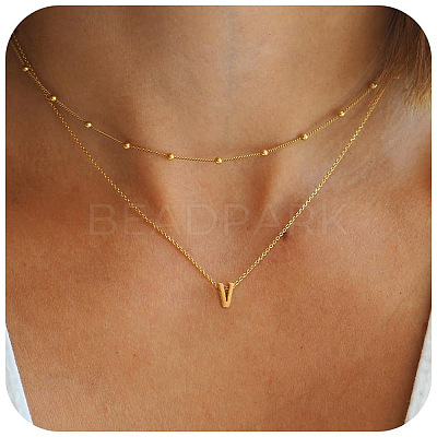 Bohemian Style Stainless Steel Double Layer Initial Pendant Necklaces FS-WGDC616-18-1