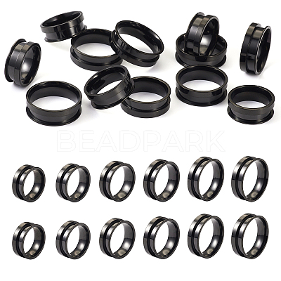 12Pcs 6 Size 201 Stainless Steel Grooved Finger Ring Settings STAS-TA0002-15B-1