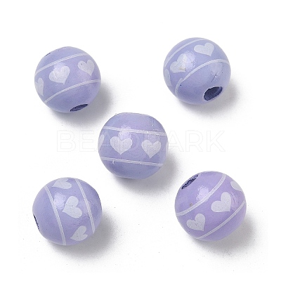 Valentine's Day Spray Painted & Printed Wood European Beads WOOD-L023-03A-1