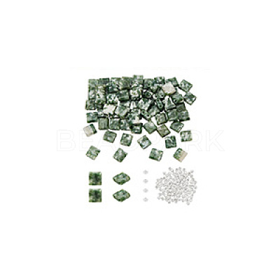 1 Strand Square Natural Green Spot Jasper Beads Strands G-NB0005-60-1