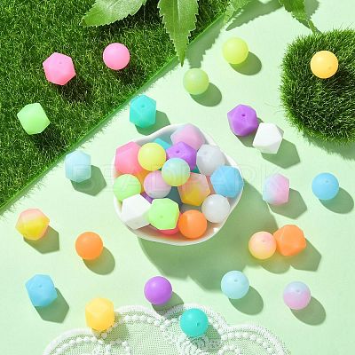 Luminous 56pcs 28 Color Round Food Grade Silicone Beads SIL-CJ0001-31-1