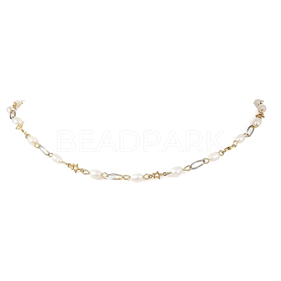Natural Cultured Freshwater Pearl Rice Beaded Chain Necklaces NJEW-JN06404-1