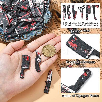 12Pcs 6 Styles Opaque Resin Halloween Horror Goth Pendants RESI-CJ0002-90-1