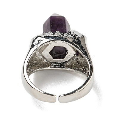 Hexagonal Prism Natural Amethyst Open Cuff Rings RJEW-B106-01P-04-1