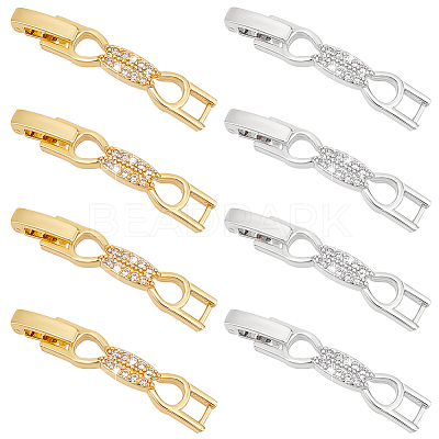 8Pcs 2 Colors Bowknot Rack Plating Brass Micro Pave Clear Cubic Zirconia Watch Band Clasps ZIRC-PH0001-32-1