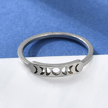 Non-Tarnish 304 Stainless Steel Moon Phase Finger Ring for Women RJEW-A006-04P-1