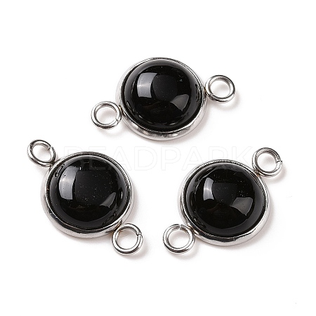 Natural Black Agate Connector Charms LS-G-D059-01C-02-1