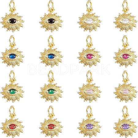 16Pcs 8 Colors Brass Micro Pave Cubic Zirconia Charms KK-NB0001-39-1