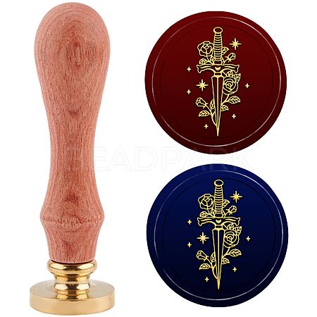 Brass Wax Seal Stamp with Handle AJEW-WH0184-0519-1