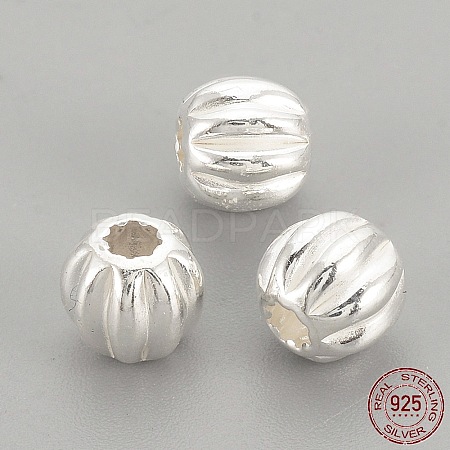 925 Sterling Silver Corrugated Beads STER-S002-14-6mm-1