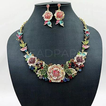 Flower Alloy Rhinestone Pendant Necklaces & Stud Dangle Earrings Sets FS-WGF8947-03-1