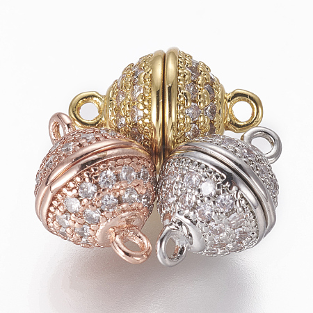 Brass Micro Pave Cubic Zirconia Magnetic Clasps with Loops ZIRC-L082-B-01-1