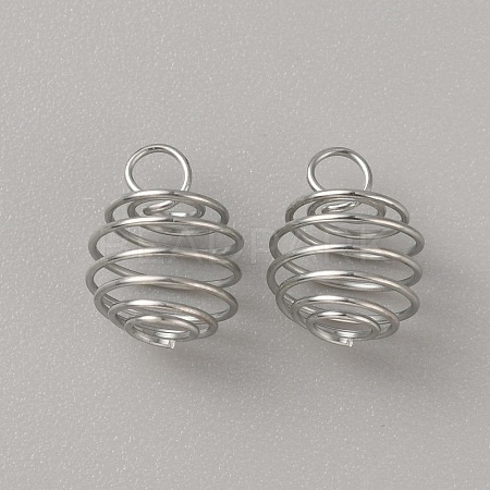 Stainless Steel Spiral Bead Cage Pendants STAS-WH0016-57P-1