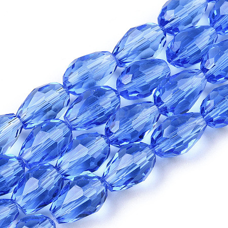Royal Blue Faceted Glass Teardrop Beads Strands X-GLAA-R024-6x4mm-8-1
