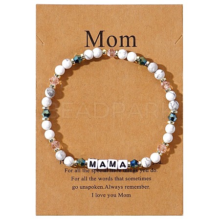 Mother's Day Dyed Synthetic Turquoise & Glass Beads Stretch Bracelets SK3516-8-1