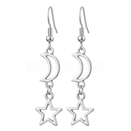 Moon & Star Hollow Alloy Dangle Earrings for Women EJEW-JE05627-1