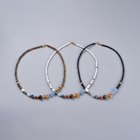 Natural & Synthetic Gemstone Beaded Necklaces NJEW-JN02454-1