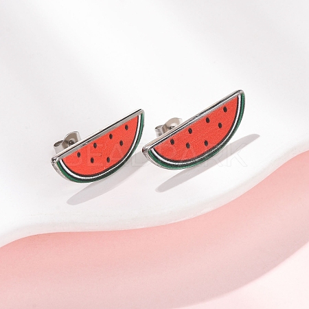 Printed 304 Stainless Steel Stud Earrings EJEW-Z171-02P-1