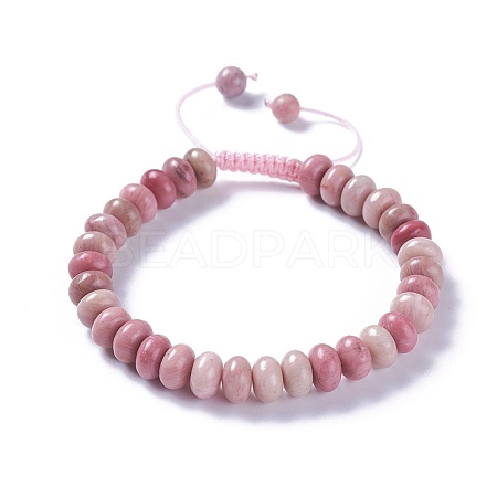 Adjustable Natural Rhodonite Braided Bead Bracelets BJEW-F369-A14-1