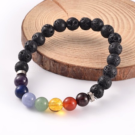 Natural Lava Rock Beaded Stretch Bracelets X-BJEW-JB02184-05-1