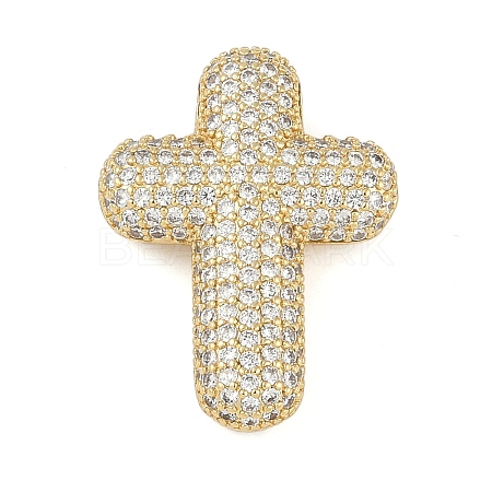 Brass Micro Pave Clear Cubic Zirconia Beads KK-S392-01G-1