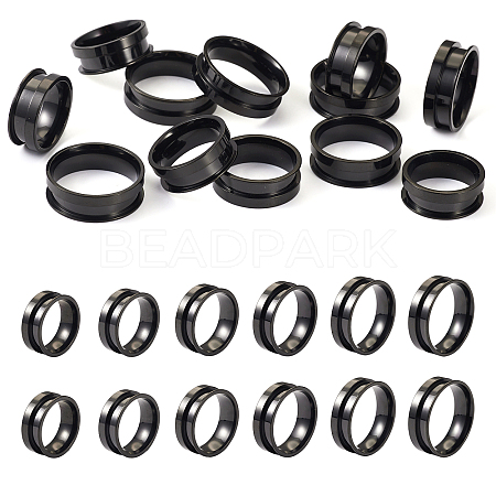12Pcs 6 Size 201 Stainless Steel Grooved Finger Ring Settings STAS-TA0002-15B-1