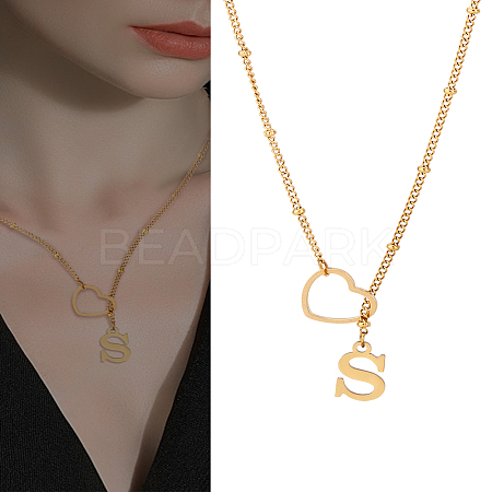 1Pc Letter & Heart Stainless Steel Lariat Necklaces for Women NJEW-LP0002-87G-S-1