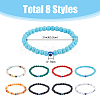 FIBLOOM 8Pcs 8 Style Natural & Synthetic Mixed Gemstone & Evil Eye Round Beaded Stretch Bracelets Set BJEW-FI0001-48-2