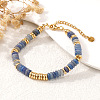 Disc Natural Blue Chalcedony & 304 Stainless Steel Beaded Bracelet for Women VZ6468-3