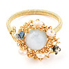 Natural Pearl & Gemstone Braided Beaded Flat Round Open Cuff Ring RJEW-T026-10G-4
