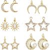 SUPERFINDINGS 12Pcs 6 Style Brass Cubic Zirconia Charms ZIRC-FH0001-36-1